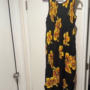 Hawaiian Floral Black and Yellow Sleeveless Dress